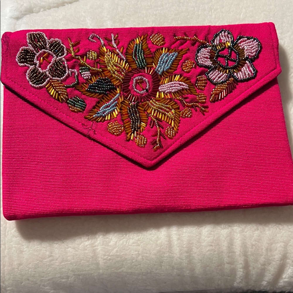 Embroidered Pink Clutch